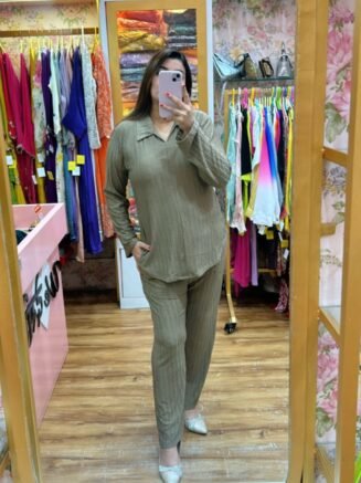 Plain Tan Green Co-ord Set