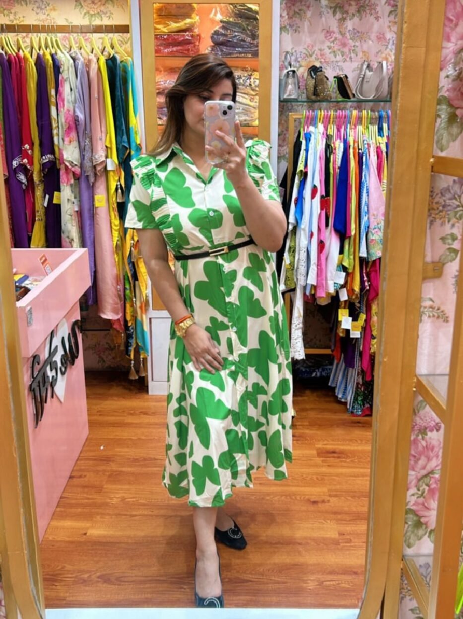 Green Butterfly Pattern Dress